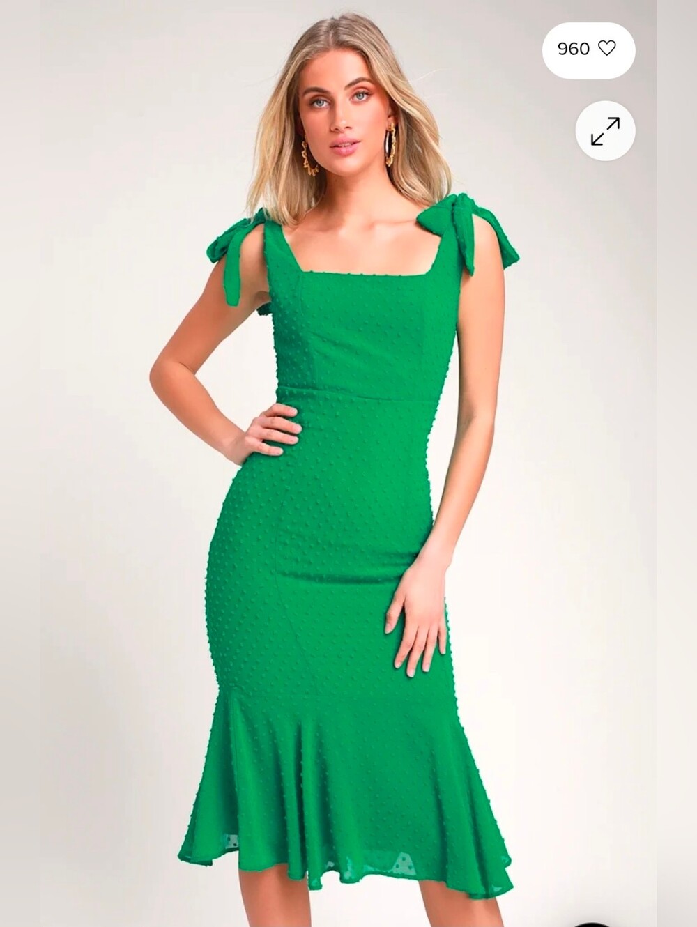 Lulu's Bimini Green Swiss Dot Tie-Strap Midi Dress - Size XL
